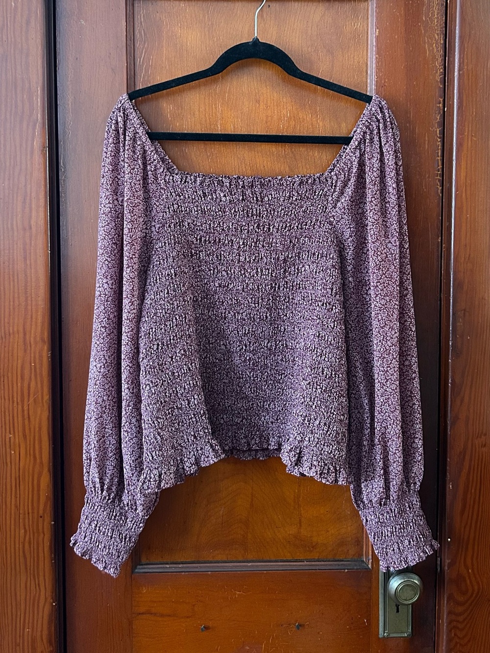 Madewell Mauve Off-the-Shoulder Smocked Top